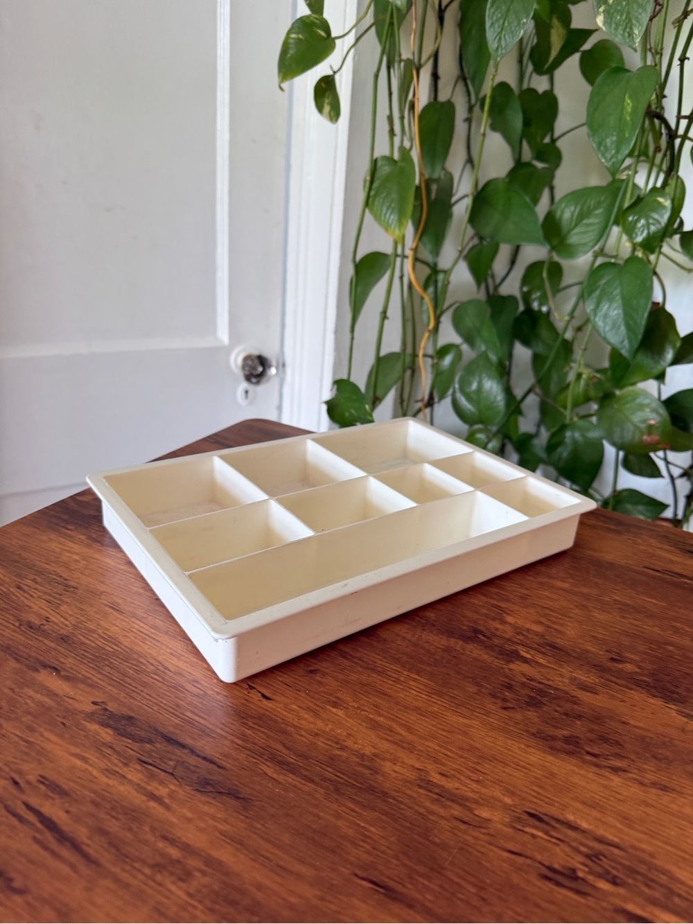 Cream Plastic Drawer Organizer Tray - 9-Compartment Home Storage vintage